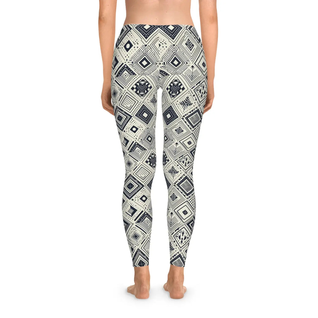 Monochrome Geometric Stretchy Leggings - Active Wear - DipaliZ